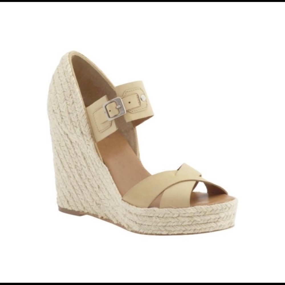 HUNTER Brand ANEGADA leather tan espadrille wedges
